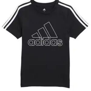 New Boys Adidas Kids Black Logo Stripe Cotton Graphic T-Shirt Size 5 Active